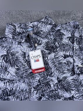 NEW Chaps Men's Everyday Performance Polo Shirt Gray L Palm Trees Hawaiian Shirt